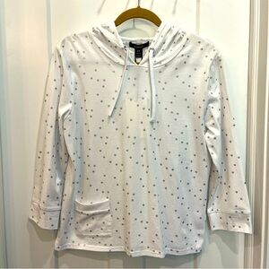 Alison Sheri White Silver Dot 3/4 Length Sleeve Pullover Style A37171 Size Small